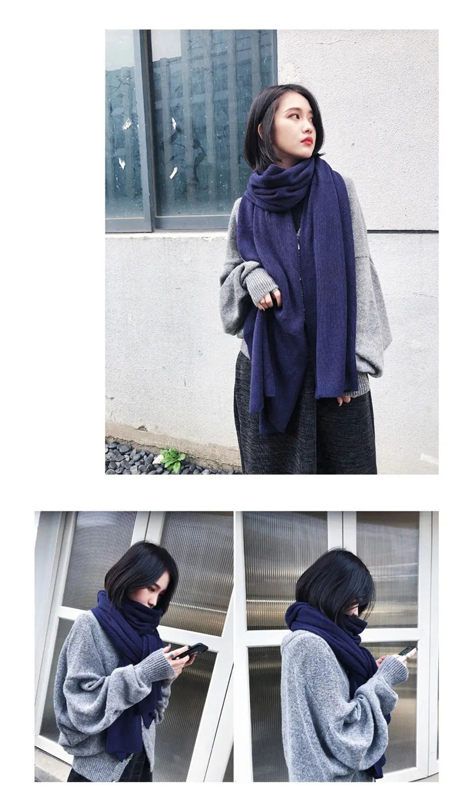 Warm Winter Scarf - Thick Cozy Black Imitation Cashmere Ladies Fashion Wrap - ZOOMNSTORE