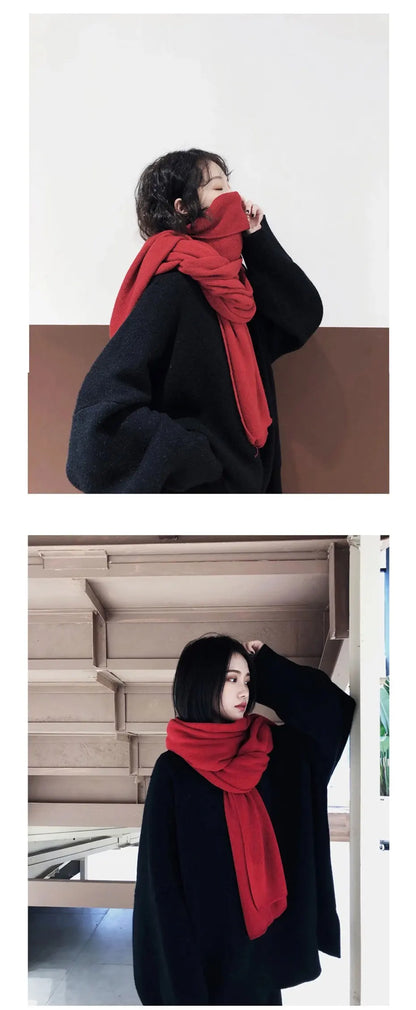Warm Winter Scarf - Thick Cozy Black Imitation Cashmere Ladies Fashion Wrap - ZOOMNSTORE