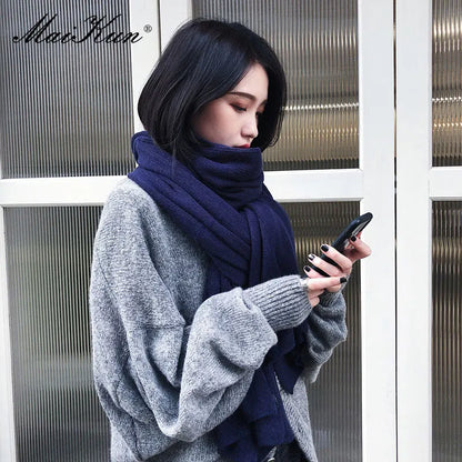 Warm Winter Scarf - Thick Cozy Black Imitation Cashmere Ladies Fashion Wrap - ZOOMNSTORE