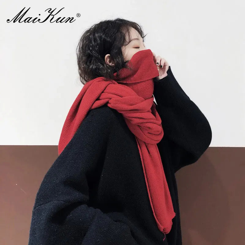 Warm Winter Scarf - Thick Cozy Black Imitation Cashmere Ladies Fashion Wrap - ZOOMNSTORE