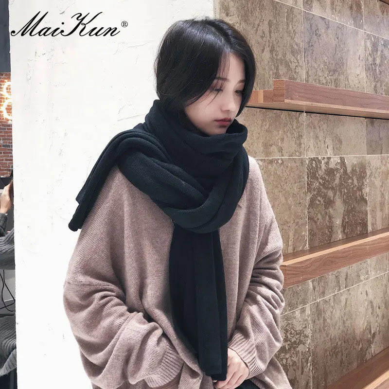 Warm Winter Scarf - Thick Cozy Black Imitation Cashmere Ladies Fashion Wrap - ZOOMNSTORE