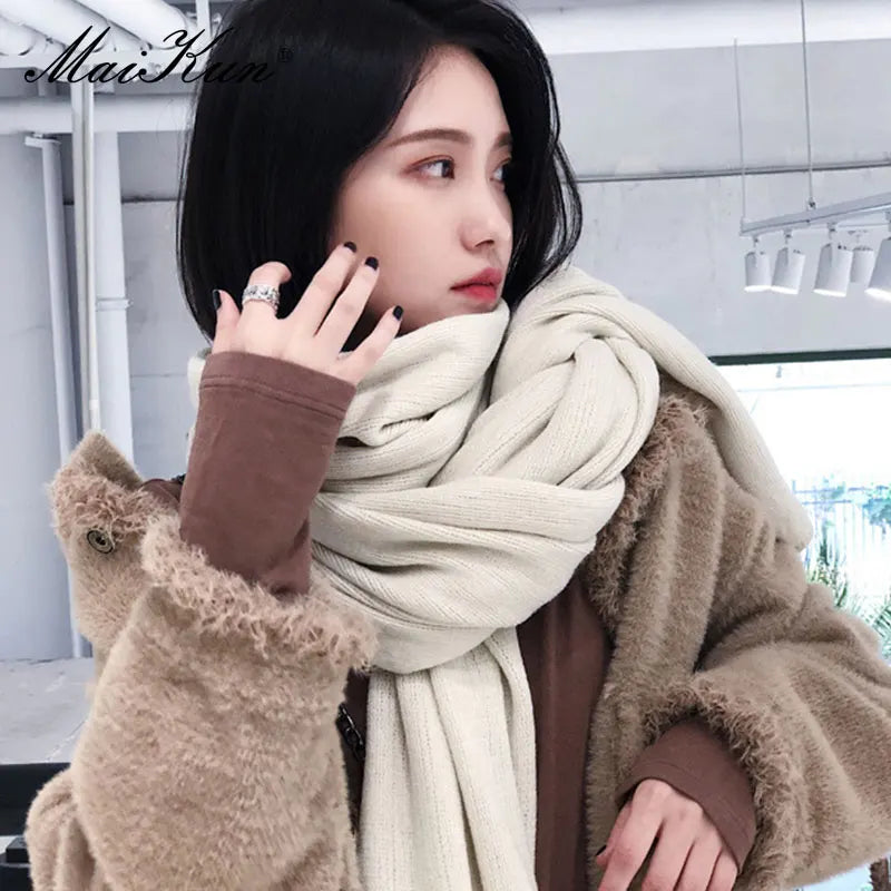 Warm Winter Scarf - Thick Cozy Black Imitation Cashmere Ladies Fashion Wrap - ZOOMNSTORE