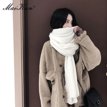 Warm Winter Scarf - Thick Cozy Black Imitation Cashmere Ladies Fashion Wrap - ZOOMNSTORE