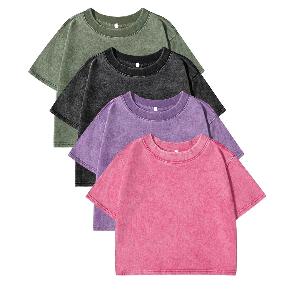 Solid Color Slim Fit Womens Cotton T-Shirt - Casual Short Sleeve Retro Tee - ZOOMNSTORE