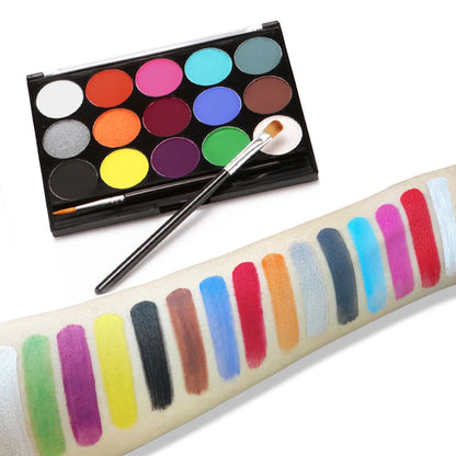 Water-soluble 15 color face body paint palette cosmetic safe,non-toxic Christmas Halloween Makeup Face Painting Cosplay Makeup - ZOOMNSTORE