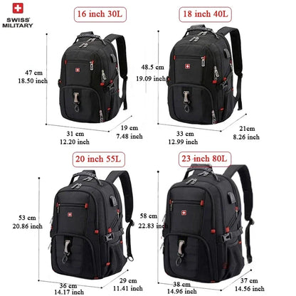 Waterproof 17 Swiss Laptop Backpack - USB Charging Multifunctional Rucksack for School Hiking Travel - ZOOMNSTORE