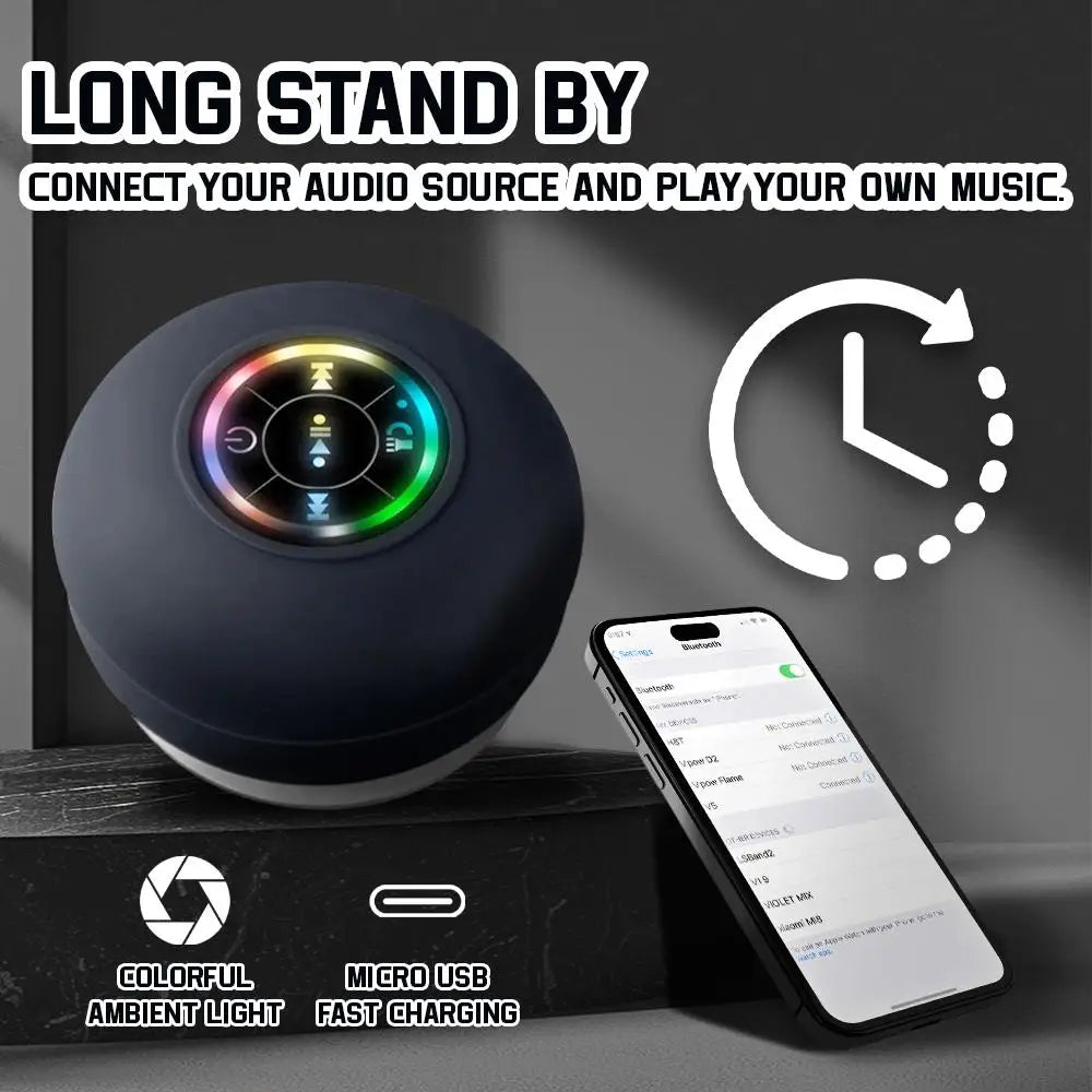 Waterproof Bluetooth Speaker - Compact Portable Speaker with Strong Suction, RGB Lighting & Mic - ZOOMNSTORE