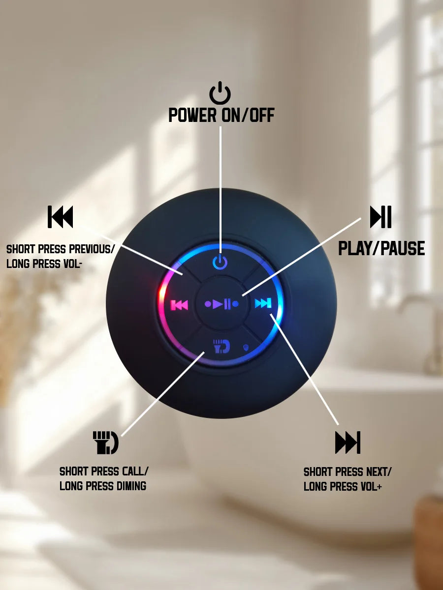 Waterproof Bluetooth Speaker - Compact Portable Speaker with Strong Suction, RGB Lighting & Mic - ZOOMNSTORE