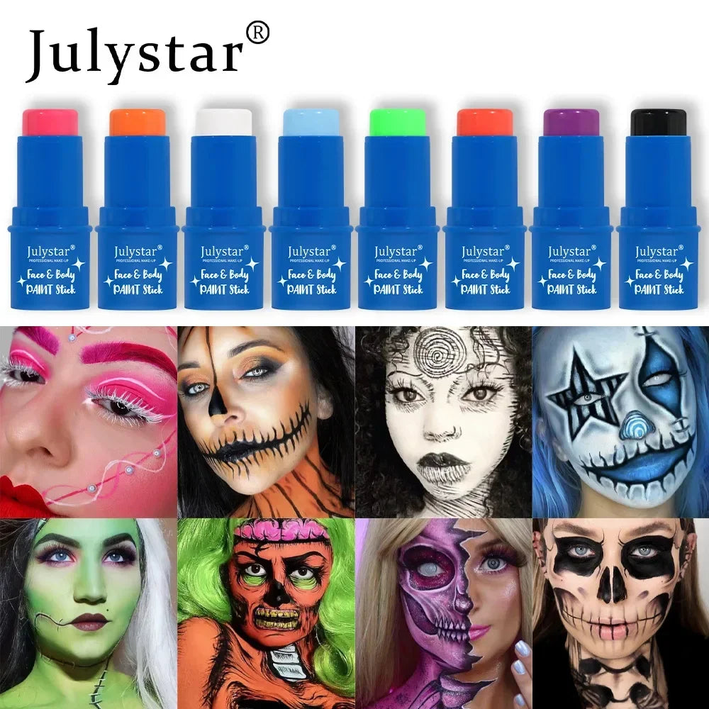 Halloween Face Body Painting Stick Cream Waterproof UV Light Neon Green Purple Pink Black White Paint Party Art Makeup - ZOOMNSTORE