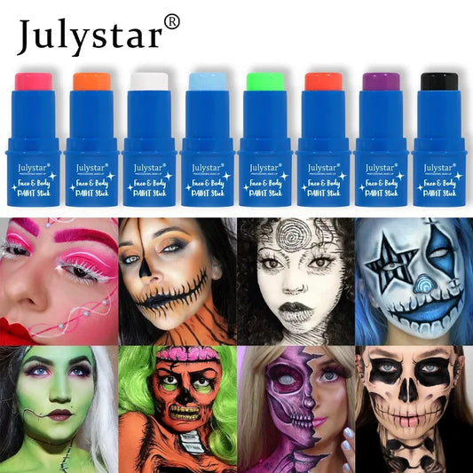 Halloween Face Body Painting Stick Cream Waterproof UV Light Neon Green Purple Pink Black White Paint Party Art Makeup - ZOOMNSTORE