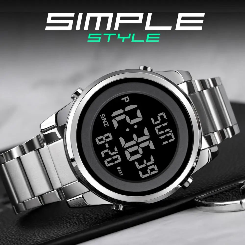 Waterproof Digital Watch - SKMEI Men's Stainless Steel Sports Chronograph Wristwatch - ZOOMNSTORE