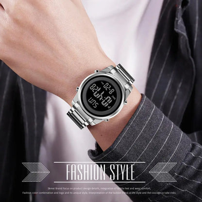 Waterproof Digital Watch - SKMEI Men's Stainless Steel Sports Chronograph Wristwatch - ZOOMNSTORE
