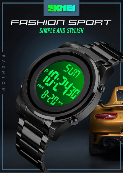 Waterproof Digital Watch - SKMEI Men's Stainless Steel Sports Chronograph Wristwatch - ZOOMNSTORE
