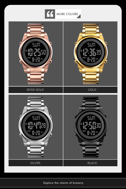 Waterproof Digital Watch - SKMEI Men's Stainless Steel Sports Chronograph Wristwatch - ZOOMNSTORE