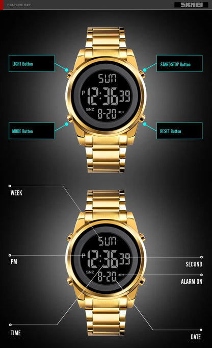 Waterproof Digital Watch - SKMEI Men's Stainless Steel Sports Chronograph Wristwatch - ZOOMNSTORE