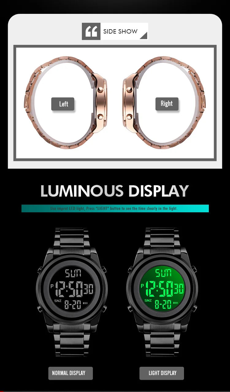 Waterproof Digital Watch - SKMEI Men's Stainless Steel Sports Chronograph Wristwatch - ZOOMNSTORE