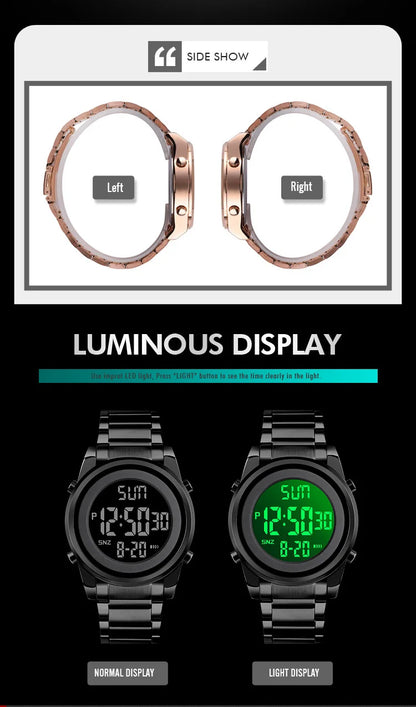 Waterproof Digital Watch - SKMEI Men's Stainless Steel Sports Chronograph Wristwatch - ZOOMNSTORE