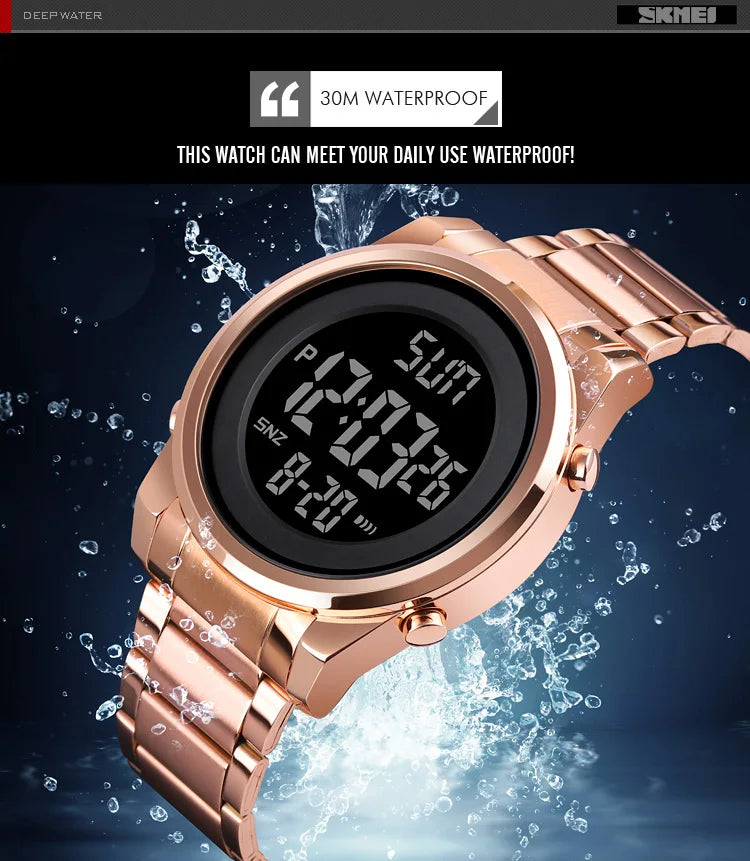 Waterproof Digital Watch - SKMEI Men's Stainless Steel Sports Chronograph Wristwatch - ZOOMNSTORE