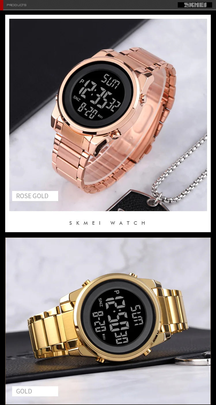 Waterproof Digital Watch - SKMEI Men's Stainless Steel Sports Chronograph Wristwatch - ZOOMNSTORE