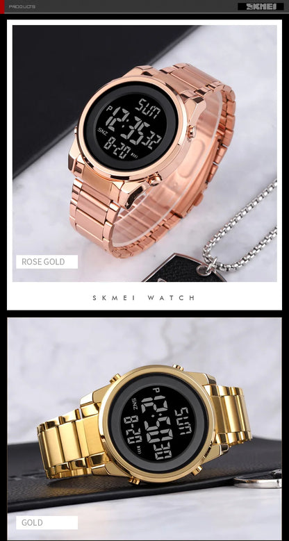 Waterproof Digital Watch - SKMEI Men's Stainless Steel Sports Chronograph Wristwatch - ZOOMNSTORE