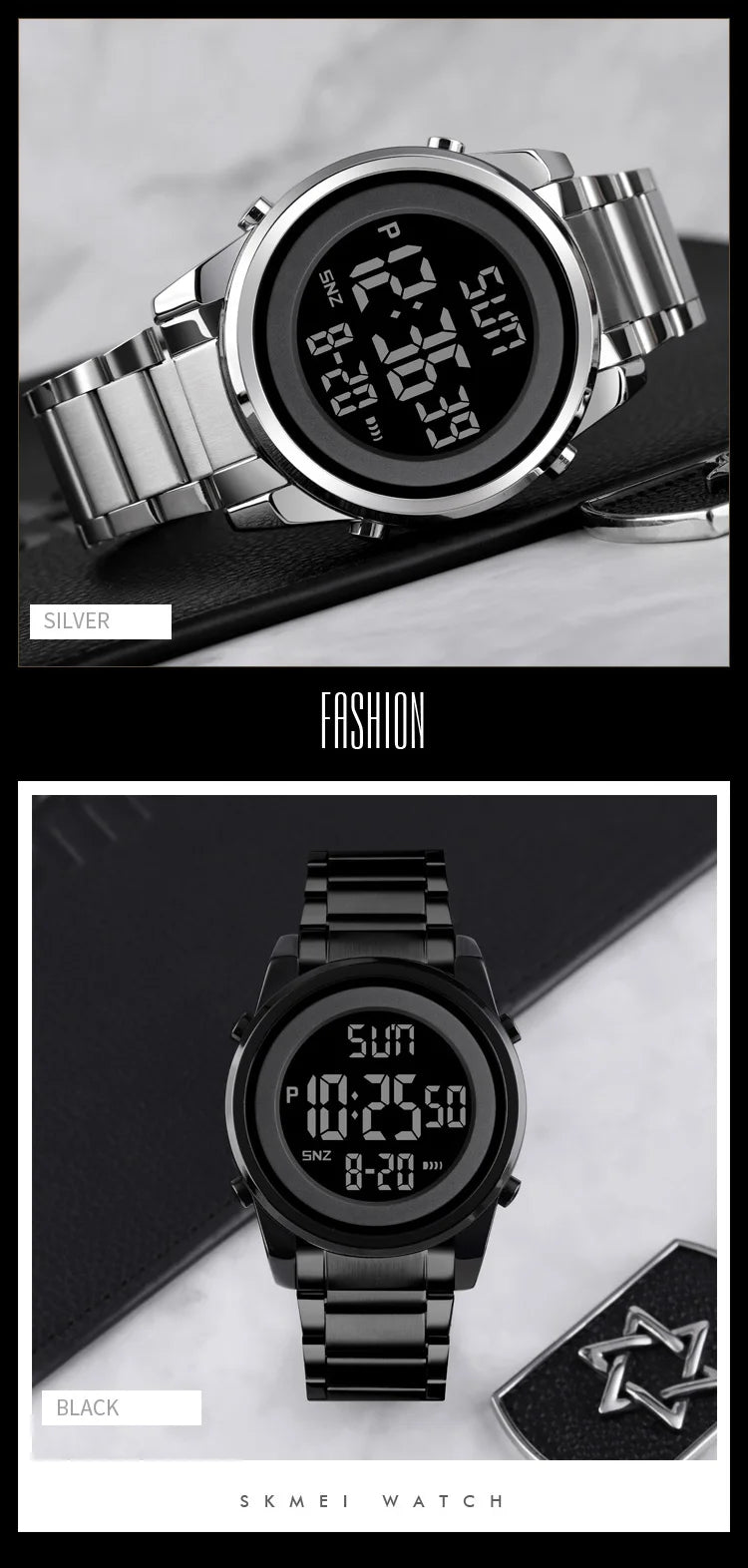 Waterproof Digital Watch - SKMEI Men's Stainless Steel Sports Chronograph Wristwatch - ZOOMNSTORE