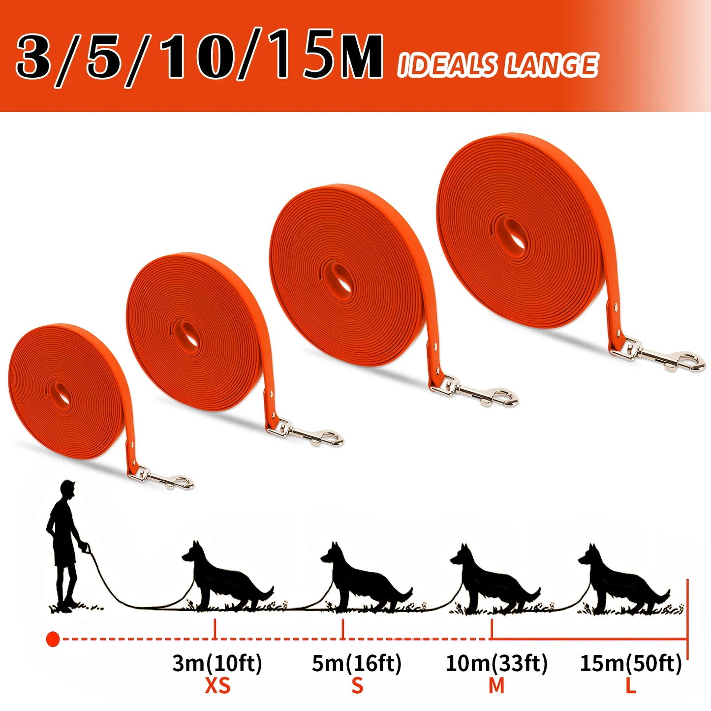 Waterproof Dog Leash - Easy Clean PVC Training Lead for Small to Large Dogs 3m 5m 10m 15m - ZOOMNSTORE