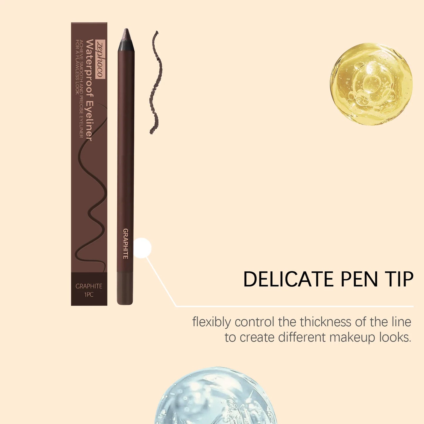 Waterproof Eyeliner Pen - Long Lasting, Smudge Proof, Quick Drying Eye Makeup Pencil - ZOOMNSTORE