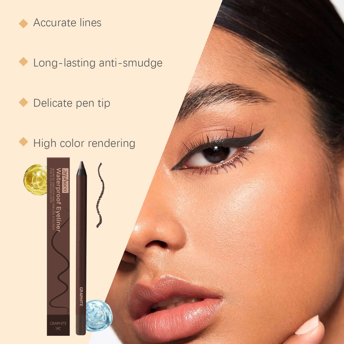 Waterproof Eyeliner Pen - Long Lasting, Smudge Proof, Quick Drying Eye Makeup Pencil - ZOOMNSTORE