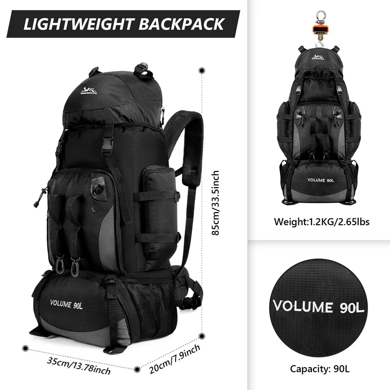 90L Waterproof Hiking Backpack - Large Capacity Rucksack for Camping  Outdoor Sports - ZOOMNSTORE