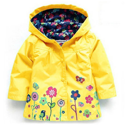 Girls Waterproof Windcoat - Autumn Casual Flower Print Hoodie Jacket - ZOOMNSTORE