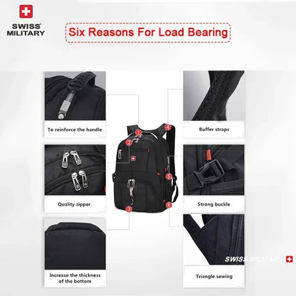 Waterproof 17 Swiss Laptop Backpack - USB Charging Multifunctional Rucksack for School Hiking Travel - ZOOMNSTORE