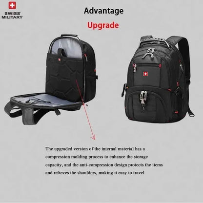 Waterproof 17 Swiss Laptop Backpack - USB Charging Multifunctional Rucksack for School Hiking Travel - ZOOMNSTORE