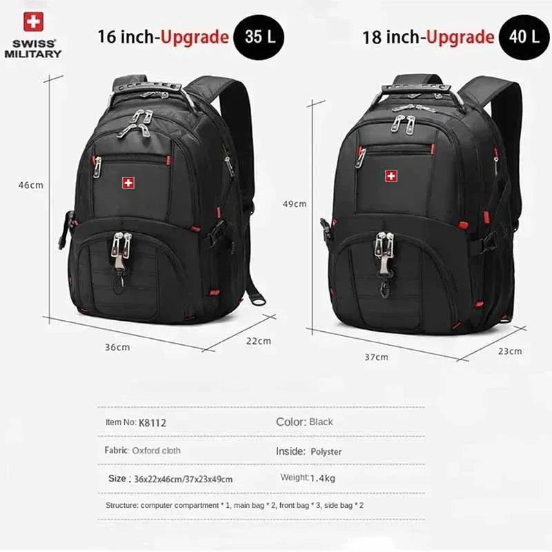 Waterproof 17 Swiss Laptop Backpack - USB Charging Multifunctional Rucksack for School Hiking Travel - ZOOMNSTORE
