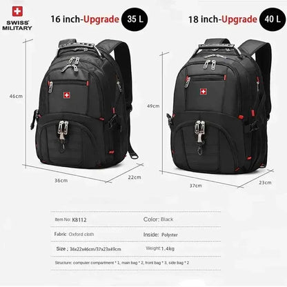 Waterproof 17 Swiss Laptop Backpack - USB Charging Multifunctional Rucksack for School Hiking Travel - ZOOMNSTORE