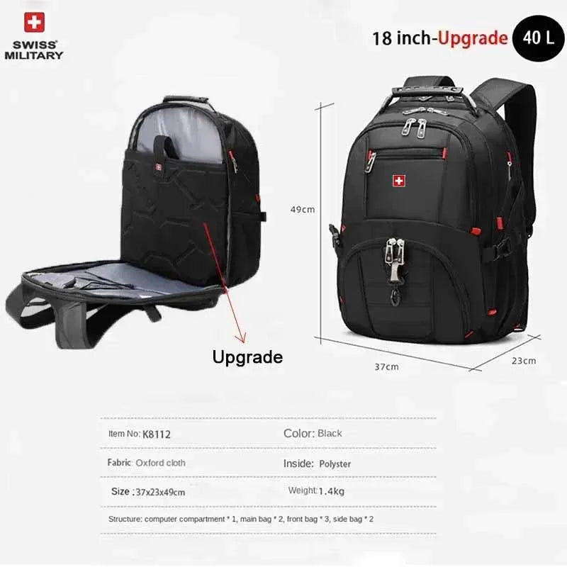 Waterproof 17 Swiss Laptop Backpack - USB Charging Multifunctional Rucksack for School Hiking Travel - ZOOMNSTORE