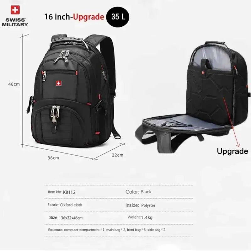 Waterproof 17 Swiss Laptop Backpack - USB Charging Multifunctional Rucksack for School Hiking Travel - ZOOMNSTORE