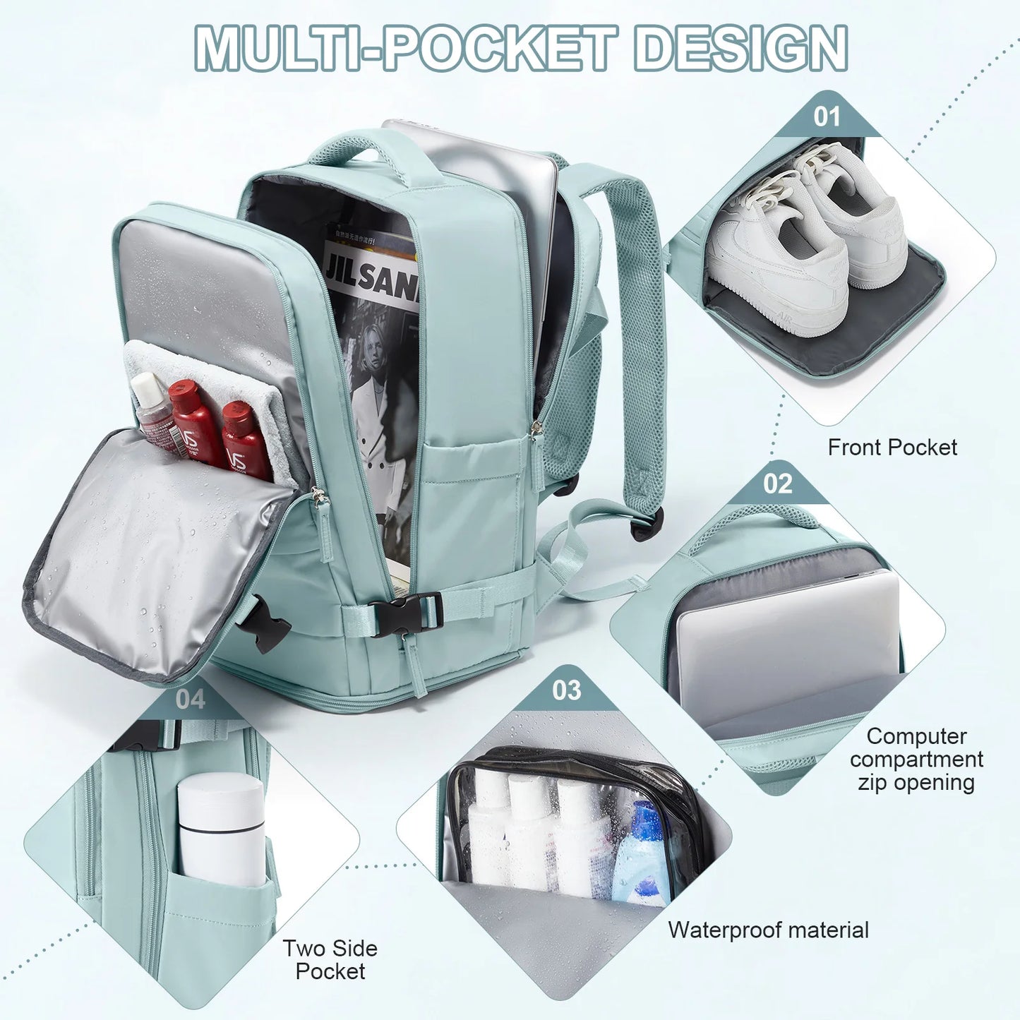 Waterproof Laptop Backpack - Travel Business College Carry-On Bag - ZOOMNSTORE