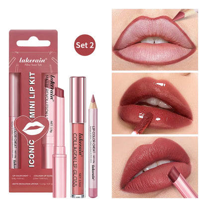 Waterproof Lipstick  Lipliner Set - Long Lasting Matte Mini Makeup 3pcs - ZOOMNSTORE