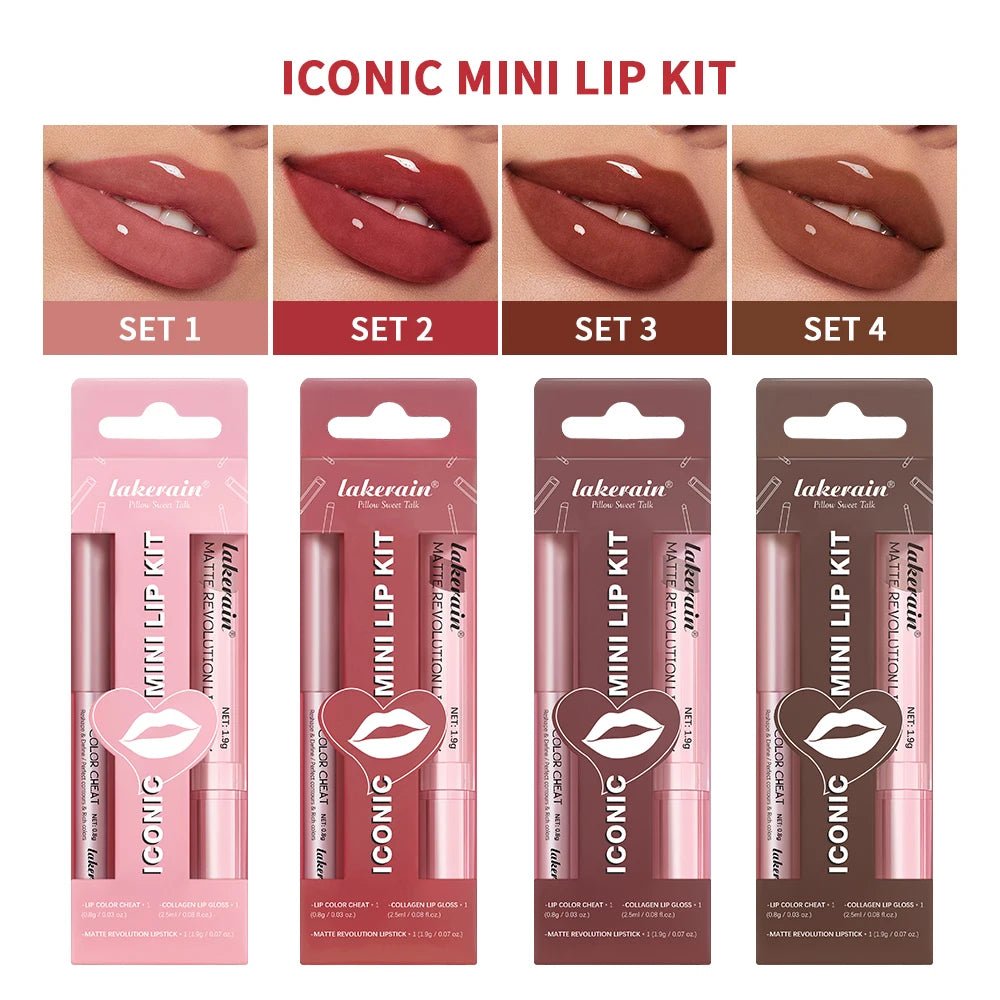 Waterproof Lipstick  Lipliner Set - Long Lasting Matte Mini Makeup 3pcs - ZOOMNSTORE