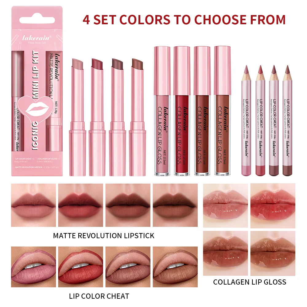 Waterproof Lipstick  Lipliner Set - Long Lasting Matte Mini Makeup 3pcs - ZOOMNSTORE