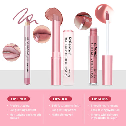 Waterproof Lipstick  Lipliner Set - Long Lasting Matte Mini Makeup 3pcs - ZOOMNSTORE