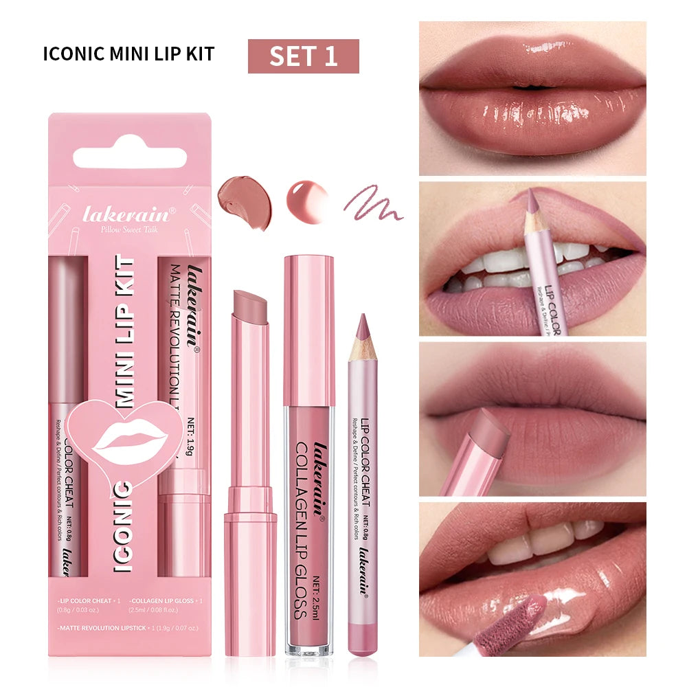 Waterproof Lipstick  Lipliner Set - Long Lasting Matte Mini Makeup 3pcs - ZOOMNSTORE