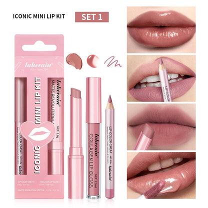 Waterproof Lipstick  Lipliner Set - Long Lasting Matte Mini Makeup 3pcs - ZOOMNSTORE
