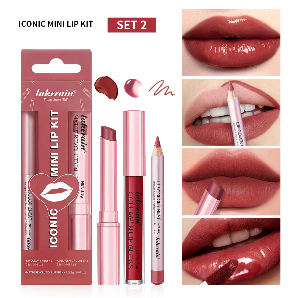 Waterproof Lipstick  Lipliner Set - Long Lasting Matte Mini Makeup 3pcs - ZOOMNSTORE