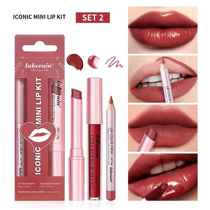 Waterproof Lipstick  Lipliner Set - Long Lasting Matte Mini Makeup 3pcs - ZOOMNSTORE