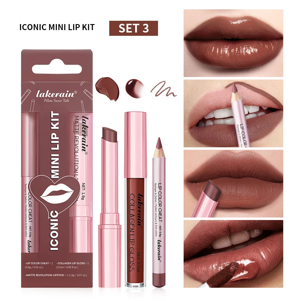 Waterproof Lipstick  Lipliner Set - Long Lasting Matte Mini Makeup 3pcs - ZOOMNSTORE