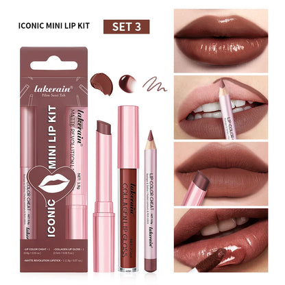 Waterproof Lipstick  Lipliner Set - Long Lasting Matte Mini Makeup 3pcs - ZOOMNSTORE
