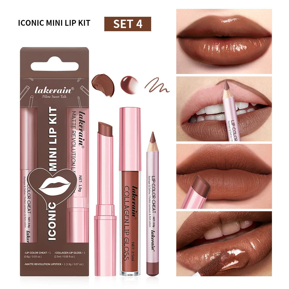 Waterproof Lipstick  Lipliner Set - Long Lasting Matte Mini Makeup 3pcs - ZOOMNSTORE