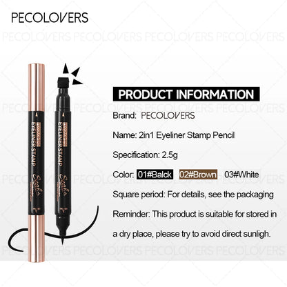 Waterproof Liquid Eyeliner – 2 in 1 Winged Stamp & Double Ended Black Seal Pen - ZOOMNSTORE