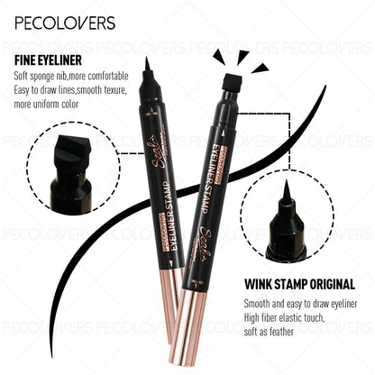 Waterproof Liquid Eyeliner – 2 in 1 Winged Stamp & Double Ended Black Seal Pen - ZOOMNSTORE